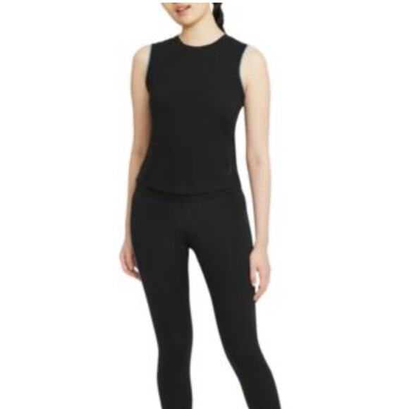 NEW Nike Tank Top Yoga Black Crochet Trim Dri-Fit Loose Fit Women's Size Large - Picture 8 of 10